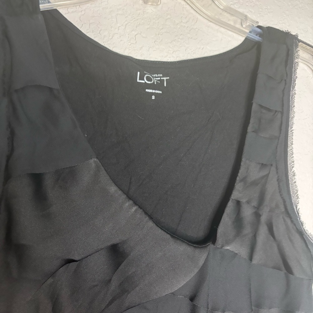 LOFT Women’s Elegant Black Layered Ruffled Asymmetrical Top - Picture 3 of 10